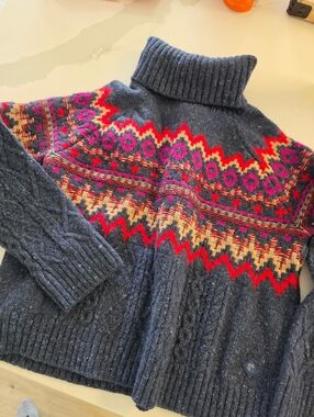 Krimson And Klove Cozy Navy Fair Isle Turtleneck Sweater - Women's